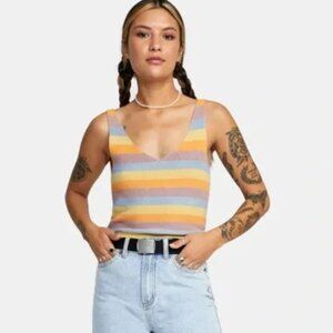 RVCA | Striped Multicolor Knit V-neck Sleeveless Crop Top | Size XS